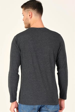 T8587 DEWBERRY V YAKA ERKEK UZUN KOL T-SHIRT-KOYU ANTRASİT