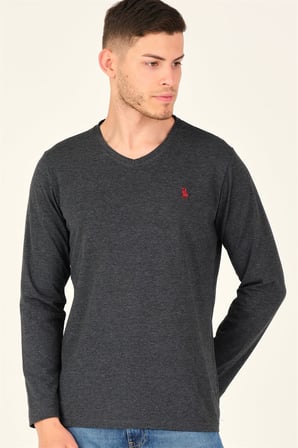 T8587 DEWBERRY V YAKA ERKEK UZUN KOL T-SHIRT-KOYU ANTRASİT