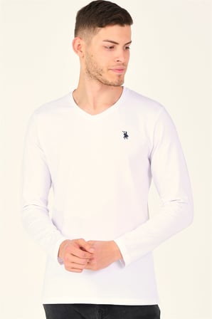 T8587 DEWBERRY V YAKA ERKEK UZUN KOL T-SHIRT-KAR BEYAZ