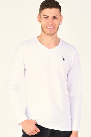 T8587 DEWBERRY V YAKA ERKEK UZUN KOL T-SHIRT-KAR BEYAZ