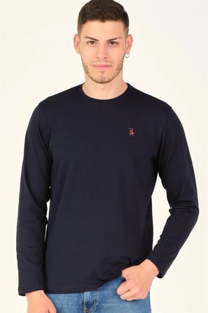 T8588 DEWBERRY BİSİKLET YAKA UZUN KOL T-SHIRT-KOYU LACİVERT