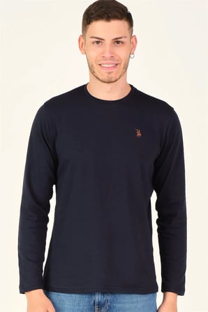 T8588 DEWBERRY BİSİKLET YAKA UZUN KOL T-SHIRT-KOYU LACİVERT