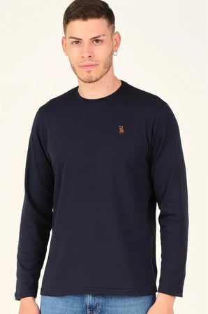 T8588 DEWBERRY BİSİKLET YAKA UZUN KOL T-SHIRT-KOYU LACİVERT