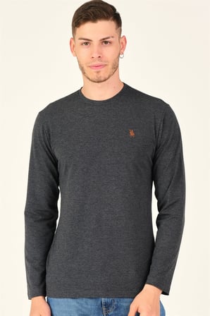 T8588 DEWBERRY BİSİKLET YAKA UZUN KOL T-SHIRT-KOYU ANTRASİT