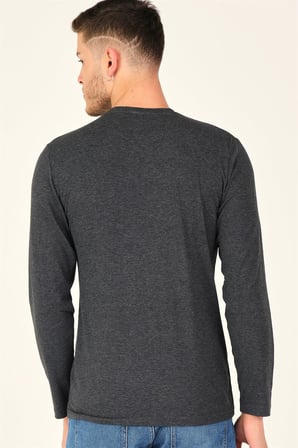 T8588 DEWBERRY BİSİKLET YAKA UZUN KOL T-SHIRT-KOYU ANTRASİT