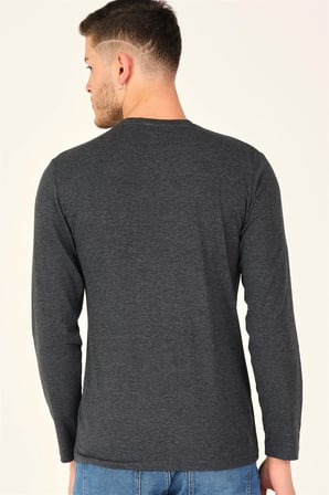 T8588 DEWBERRY BİSİKLET YAKA UZUN KOL T-SHIRT-KOYU ANTRASİT