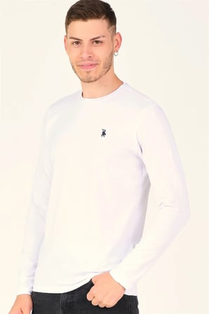 T8588 DEWBERRY BİSİKLET YAKA UZUN KOL T-SHIRT-KAR BEYAZ