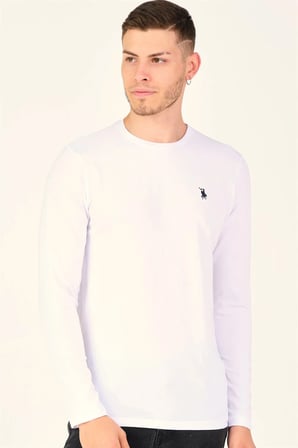 T8588 DEWBERRY BİSİKLET YAKA UZUN KOL T-SHIRT-KAR BEYAZ