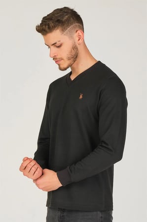 V4002 DEWBERRY V YAKA ERKEK SWEATSHIRT-SİYAH