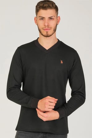 V4002 DEWBERRY V YAKA ERKEK SWEATSHIRT-SİYAH