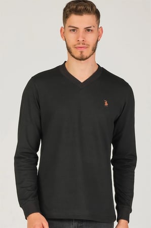 V4002 DEWBERRY V YAKA ERKEK SWEATSHIRT-SİYAH