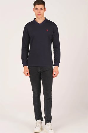 V4002 DEWBERRY V YAKA ERKEK SWEATSHIRT-LACİVERT