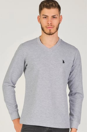 V4002 DEWBERRY V YAKA ERKEK SWEATSHIRT-GRİ