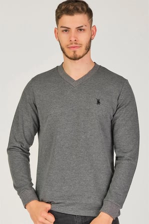 V4002 DEWBERRY V YAKA ERKEK SWEATSHIRT-ANTRASİT
