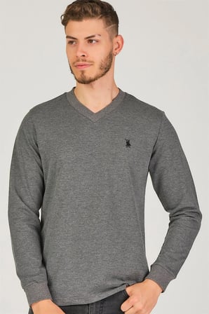 V4002 DEWBERRY V YAKA ERKEK SWEATSHIRT-ANTRASİT
