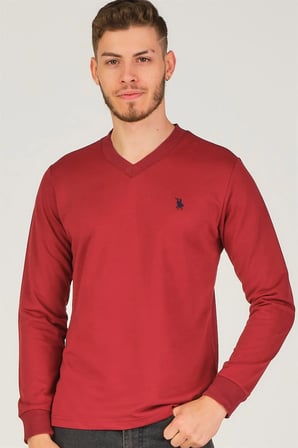 V4002 DEWBERRY V YAKA ERKEK SWEATSHIRT-BORDO