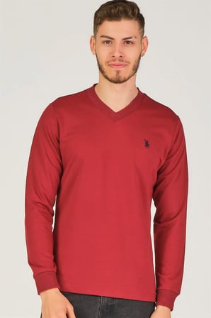 V4002 DEWBERRY V YAKA ERKEK SWEATSHIRT-BORDO