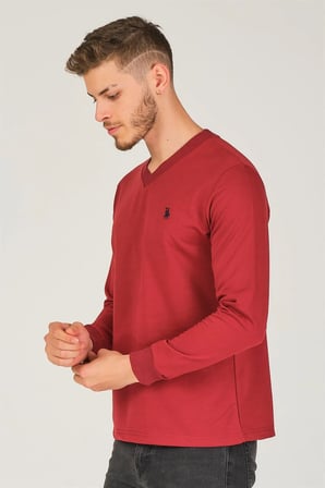 V4002 DEWBERRY V YAKA ERKEK SWEATSHIRT-BORDO