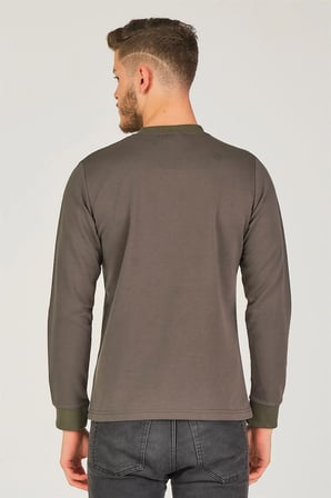 V4002 DEWBERRY V YAKA ERKEK SWEATSHIRT-HAKİ