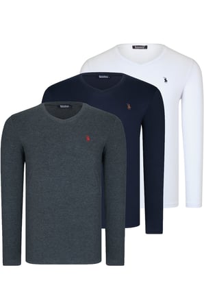 ÜÇLÜ SET T8587 DEWBERRY V YAKA ERKEK SWEATSHIRT-LACİVERT-ANTRASİT-BEYAZ