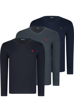 ÜÇLÜ SET T8587 DEWBERRY V YAKA ERKEK SWEATSHIRT-SİYAH-ANTRASİT-LACİVERT