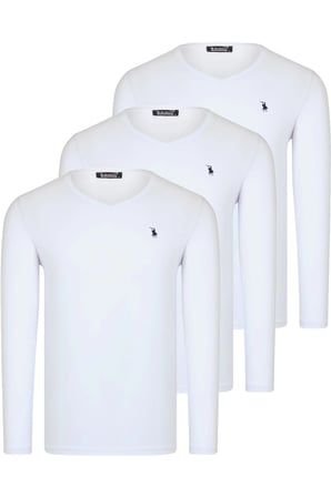 ÜÇLÜ SET T8587 DEWBERRY V YAKA ERKEK SWEATSHIRT-BEYAZ-BEYAZ-BEYAZ