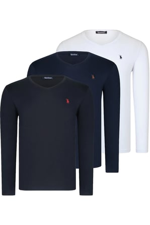 ÜÇLÜ SET T8587 DEWBERRY V YAKA ERKEK SWEATSHIRT-SİYAH-BEYAZ-LACİVERT