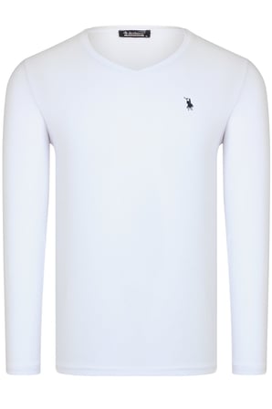 İKİLİ SET T8587 DEWBERRY V YAKA ERKEK SWEATSHIRT-BEYAZ-BEYAZ