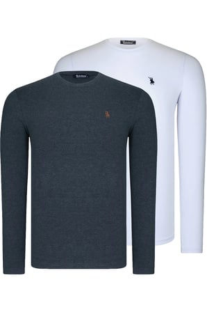 İKİLİ SET T8588 DEWBERRY YUVARLAK YAKA ERKEK SWEATSHIRT-BEYAZ-ANTRASİT