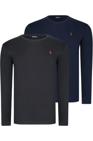 İKİLİ SET T8588 DEWBERRY YUVARLAK YAKA ERKEK SWEATSHIRT-SİYAH-LACİVERT