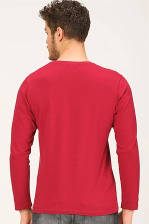 T8587 DEWBERRY V YAKA ERKEK UZUN KOL T-SHIRT-BORDO