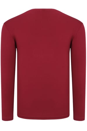 T8587 DEWBERRY V YAKA ERKEK UZUN KOL T-SHIRT-DÜZ BORDO