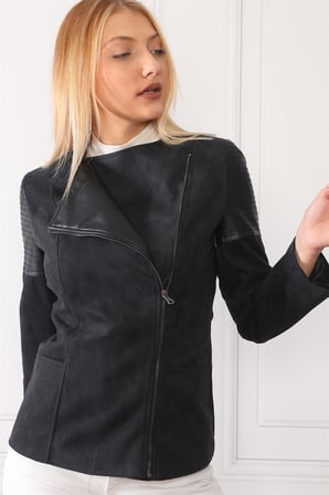 Z6615 DEWBERRY BAYAN DERİLİ SÜET MONT-KOYU SİYAH