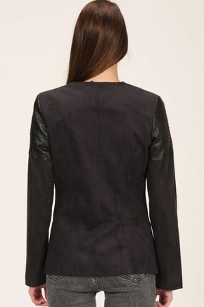Z6615 DEWBERRY BAYAN DERİLİ SÜET MONT-AÇIK SİYAH