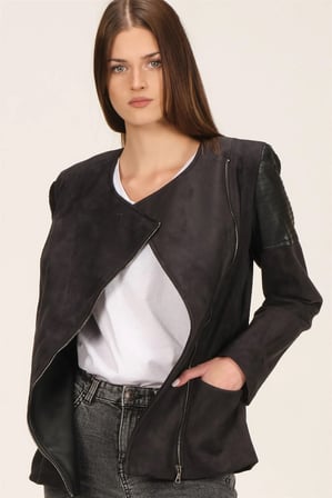 Z6615 DEWBERRY BAYAN DERİLİ SÜET MONT-AÇIK SİYAH