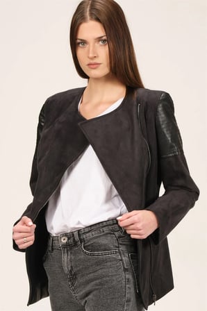 Z6615 DEWBERRY BAYAN DERİLİ SÜET MONT-AÇIK SİYAH