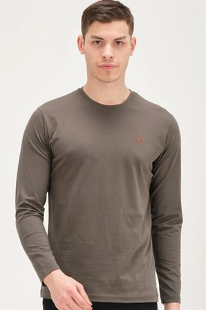 T8588 DEWBERRY BİSİKLET YAKA UZUN KOL T-SHIRT-HAKİ
