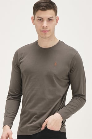 T8588 DEWBERRY BİSİKLET YAKA UZUN KOL T-SHIRT-HAKİ
