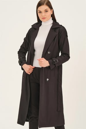 Z6737 DEWBERRY BAYAN TRENÇKOT-SİYAH
