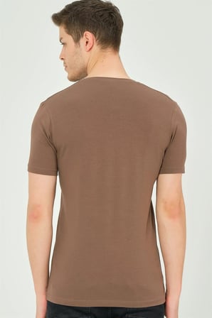 T8568 DEWBERRY V YAKA ERKEK T-SHIRT-KAHVE