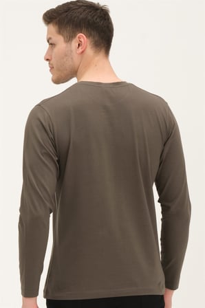 T8588 DEWBERRY BİSİKLET YAKA UZUN KOL T-SHIRT-KOYU HAKİ