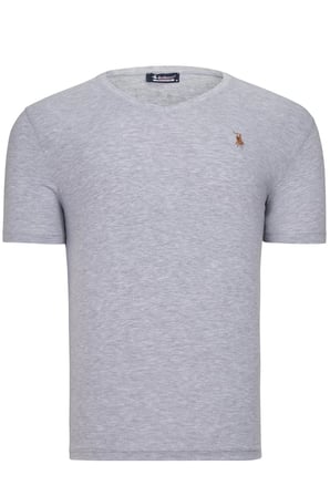 İKİLİ SET T8568 DEWBERRY V YAKA ERKEK T-SHIRT-AÇIK GRİ-KOYU LACİVERT