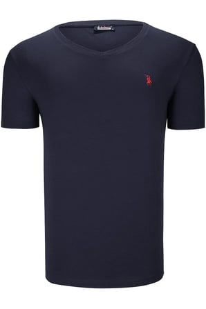 İKİLİ SET T8568 DEWBERRY V YAKA ERKEK T-SHIRT-KOYU SİYAH-KOYU LACİVERT