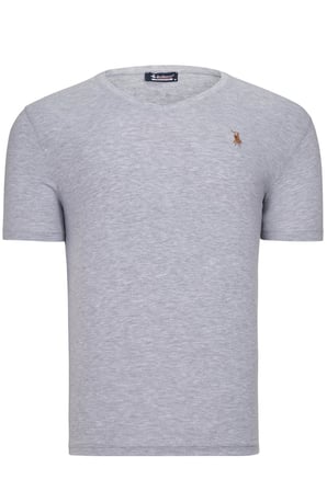 ÜÇLÜ SET T8568 DEWBERRY V YAKA ERKEK T-SHIRT-KOYU SİYAH-KAR BEYAZ-AÇIK GRİ
