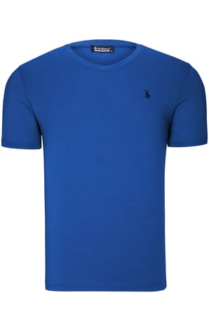 ÜÇLÜ SET T8568 DEWBERRY V YAKA ERKEK T-SHIRT-KOYU LACİVERT-KAR BEYAZ-AÇIK SAKS