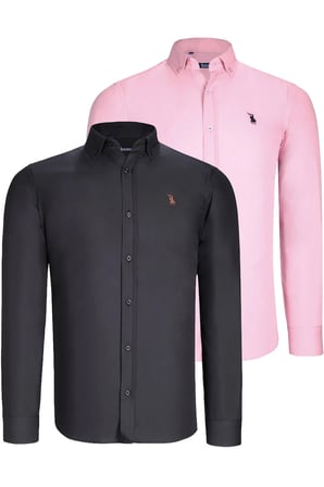 İKİLİ SET G725 DEWBERRY ERKEK GÖMLEK-SİYAH-PEMBE