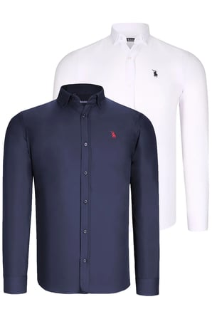 Dewberry Erkek Gömlek 2'li Set Beyaz-Lacivert G725 | 2 Adet Çoklu Paket, Günlük ve Ofis Giyimi, Jean, Chino ve Kumaş Pantolon Kombinleri, Ceket ve Blazer Altına Smart Casual Stil, İşten Hafta Sonuna Şehir Gardırobu, Loafer veya Sneaker ile Kombinleme