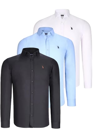 Dewberry Erkek Gömlek 3'lü Set Siyah-Beyaz-Mavi G725 | 3 Adet Çoklu Paket, Günlük ve Ofis Giyimi, Jean, Chino ve Kumaş Pantolon Kombinleri, İşten Hafta Sonuna Şehir Gardırobu, Arkadaş Buluşmaları ve Akşam Yemeği, Loafer veya Sneaker ile Kombinleme