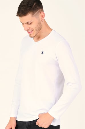 T8587 DEWBERRY V YAKA ERKEK UZUN KOL T-SHIRT-AÇIK BEYAZ