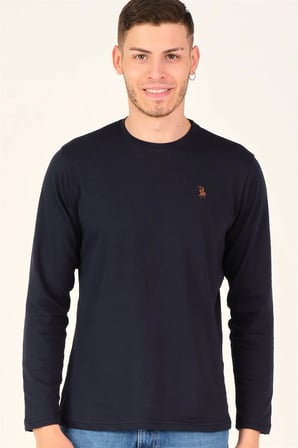 T8588 DEWBERRY BİSİKLET YAKA UZUN KOL T-SHIRT-GECE MAVİSİ